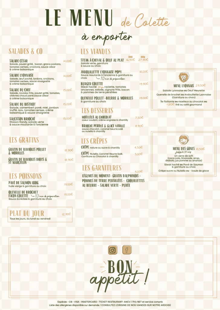 Menu à emporter